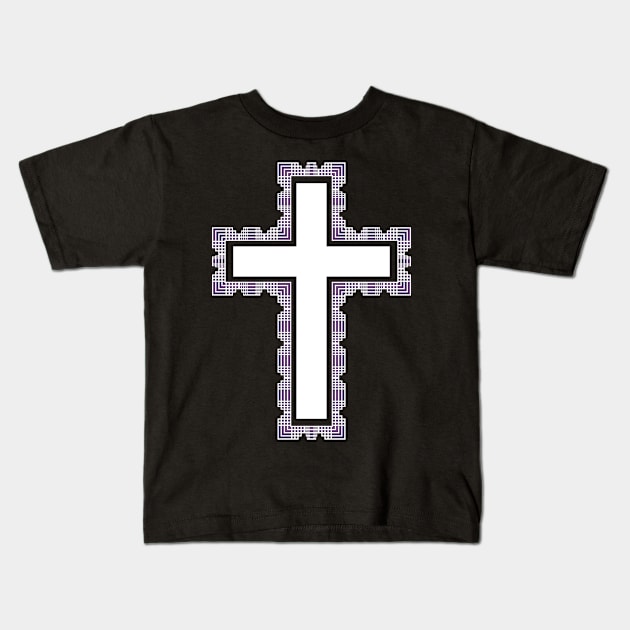 White Christian Cross With Purple Frame Kids T-Shirt by DAHLIATTE